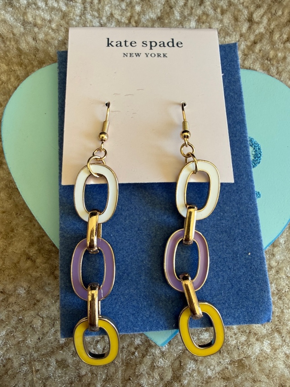 kate spade Gold-Tone Enamel Chain Drop Earrings in White, Purple, Yellow